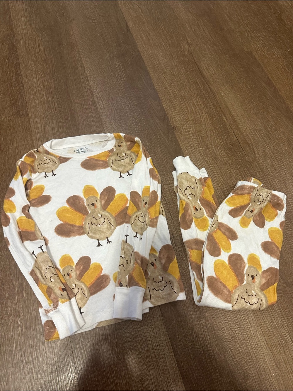 Cartier White Kids Pajamas with Brown and Yellow Turkey Print